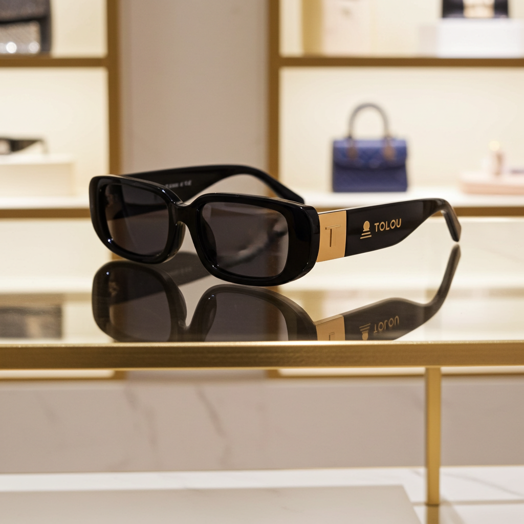 TOLOU Classic Black Sunglasses with Gold Detailing