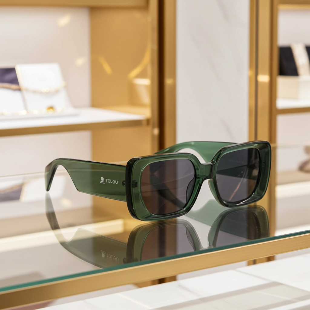 TOLOU Emerald Frame Rectangular Sunglasses