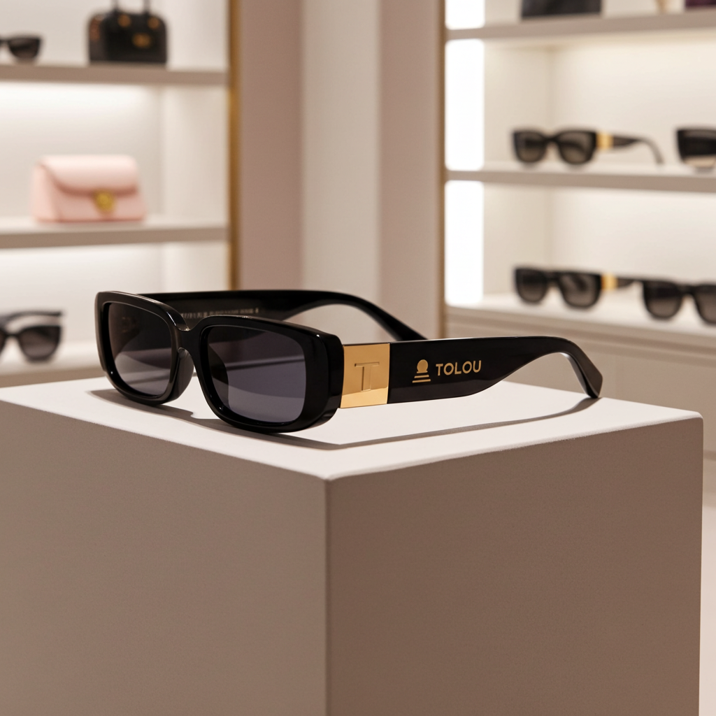 TOLOU Classic Black Sunglasses with Gold Detailing
