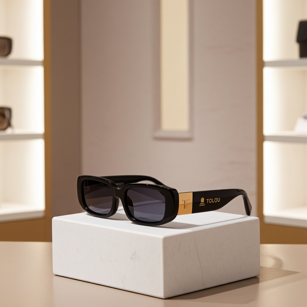 TOLOU Classic Black Sunglasses with Gold Detailing