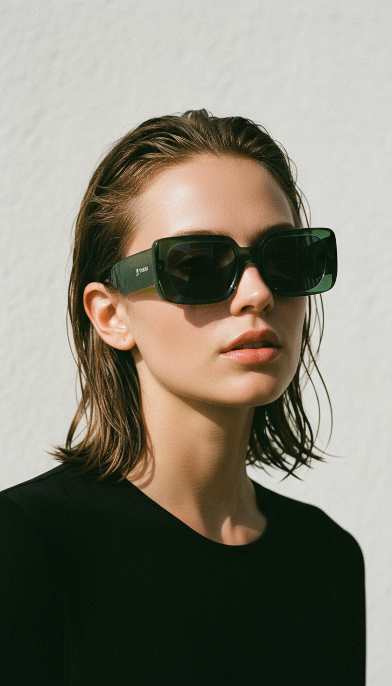 TOLOU Emerald Frame Rectangular Sunglasses