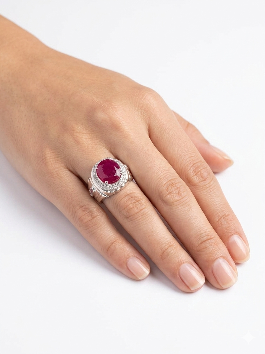 Elegant Ruby, Moissanite & Silver Statement Ring