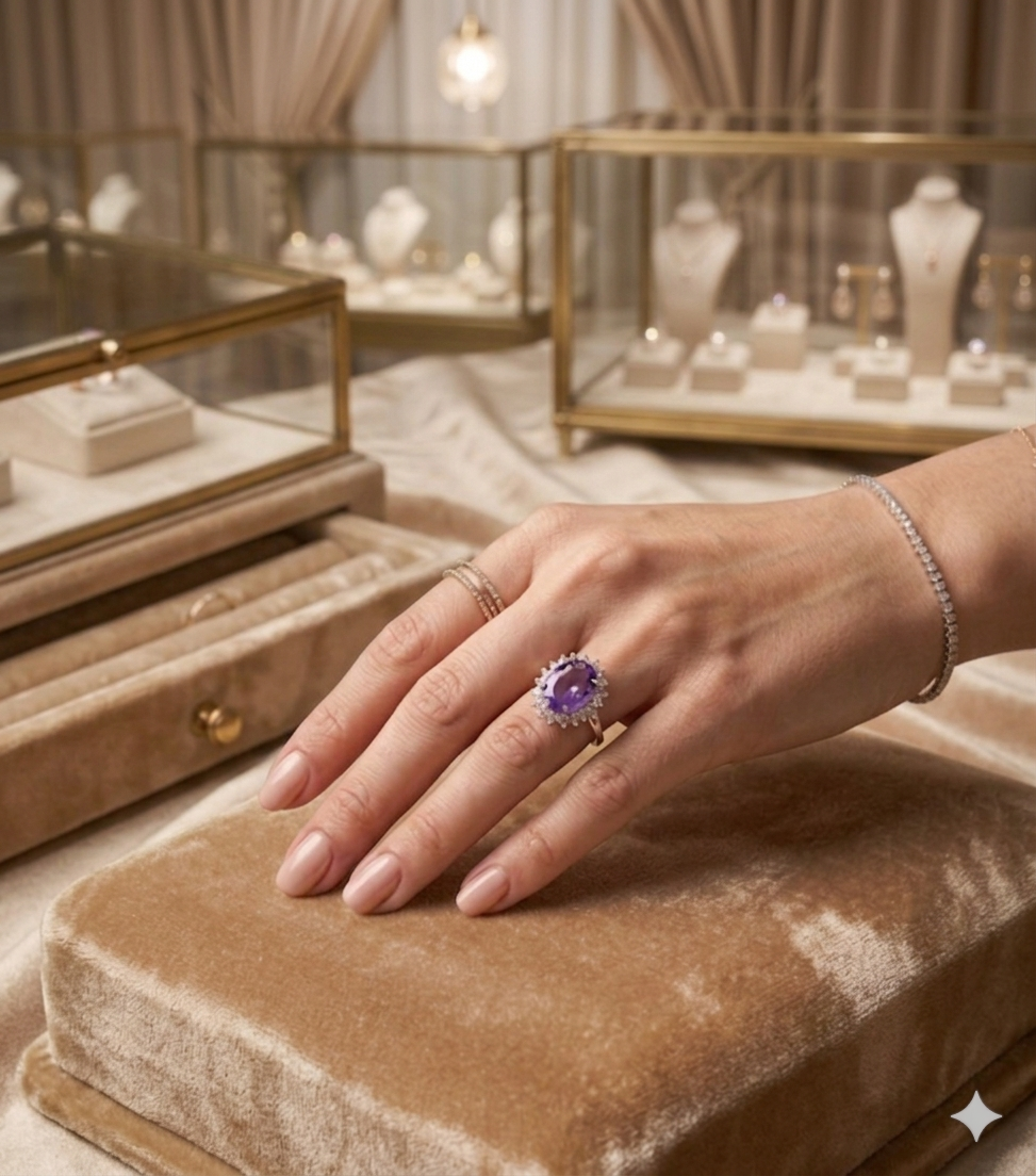 Amethyst & Zircon Silver Ring