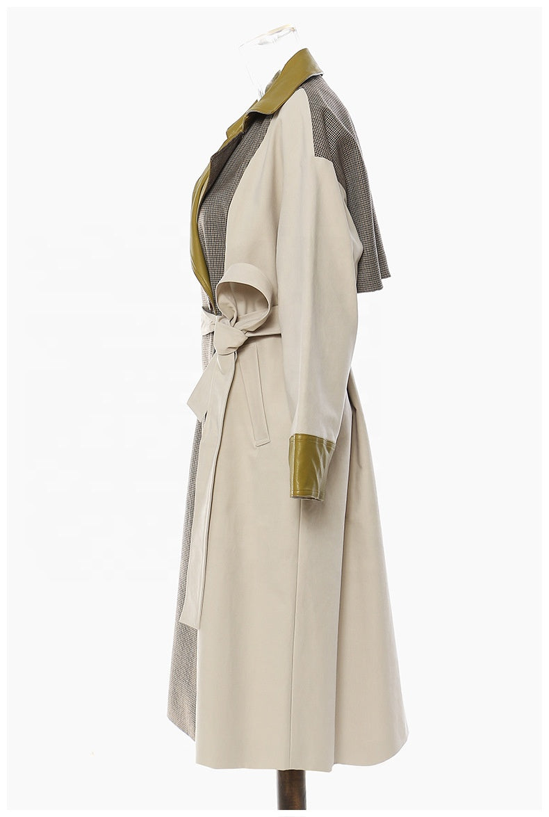 Elegant Contrast Panel Trench Coat