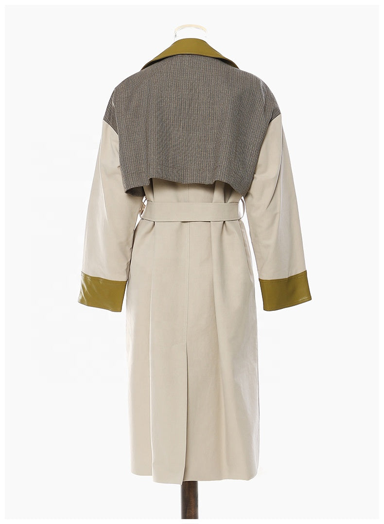 Elegant Contrast Panel Trench Coat