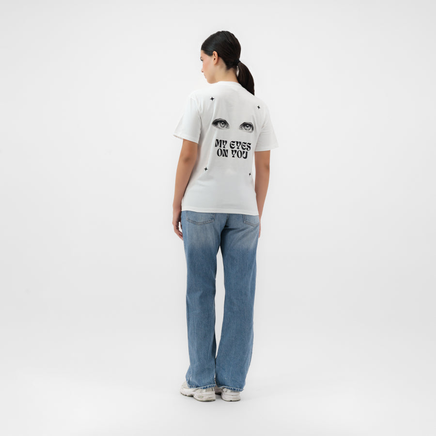 'My Eyes On You' Unisex Graphic White T-Shirt