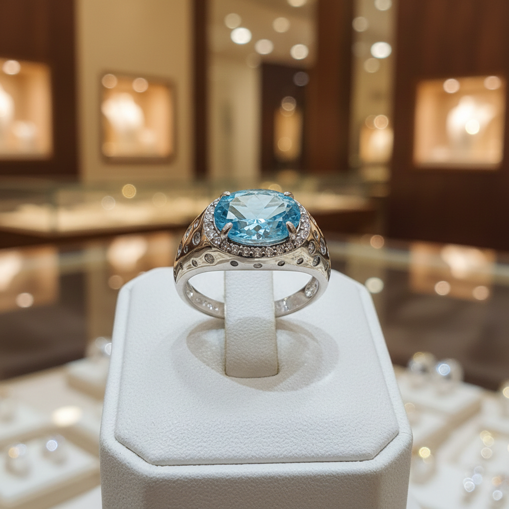 Blue Topaz & Zircon Silver Ring