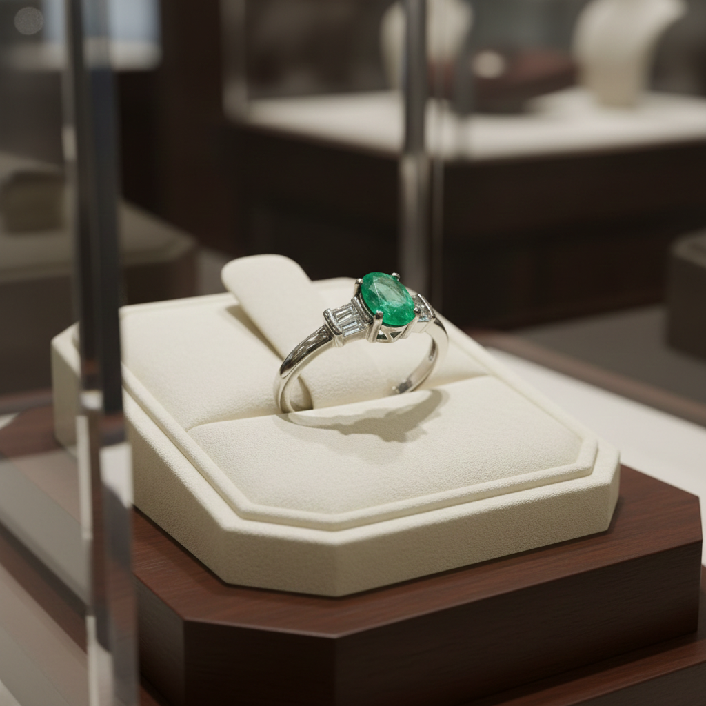 Emerald & Zircon Ring in Silver