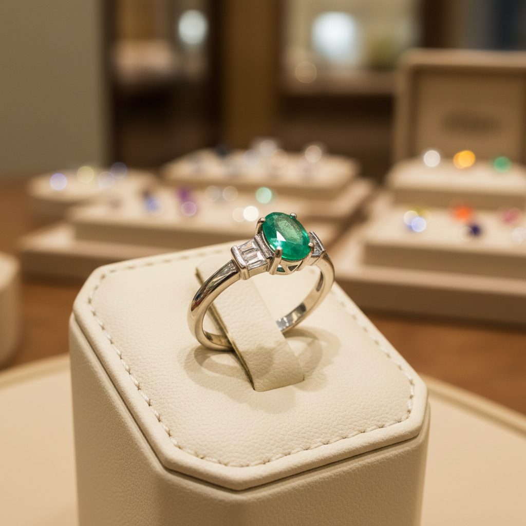 Emerald & Zircon Ring in Silver