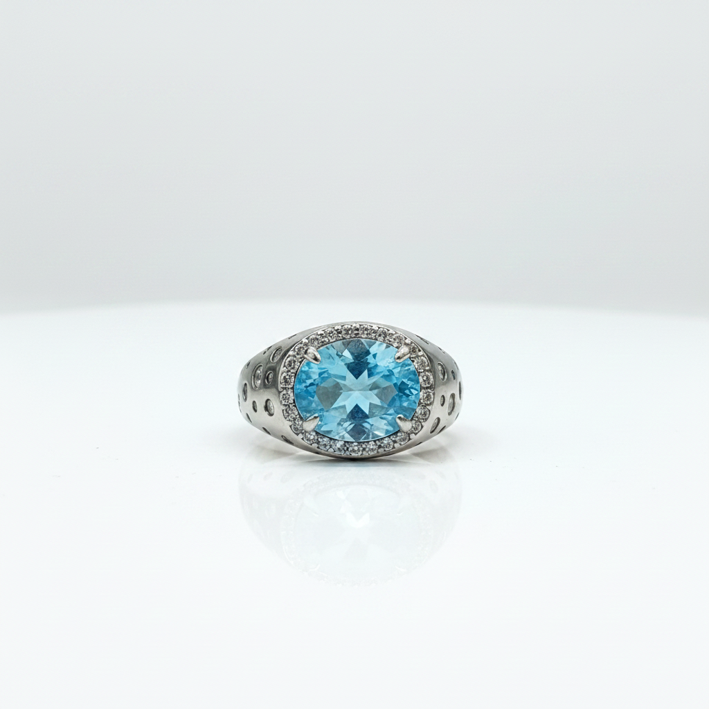 Blue Topaz & Zircon Silver Ring