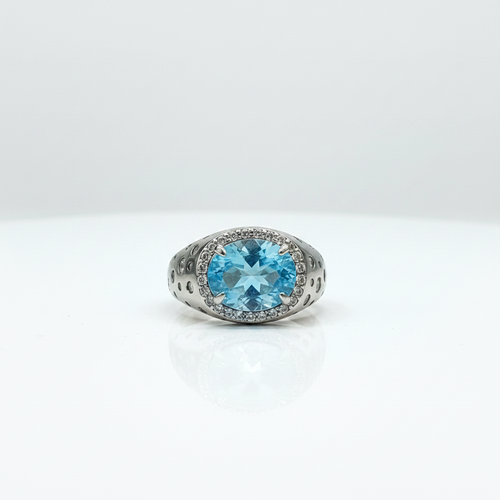 Blue Topaz & Zircon Silver Ring