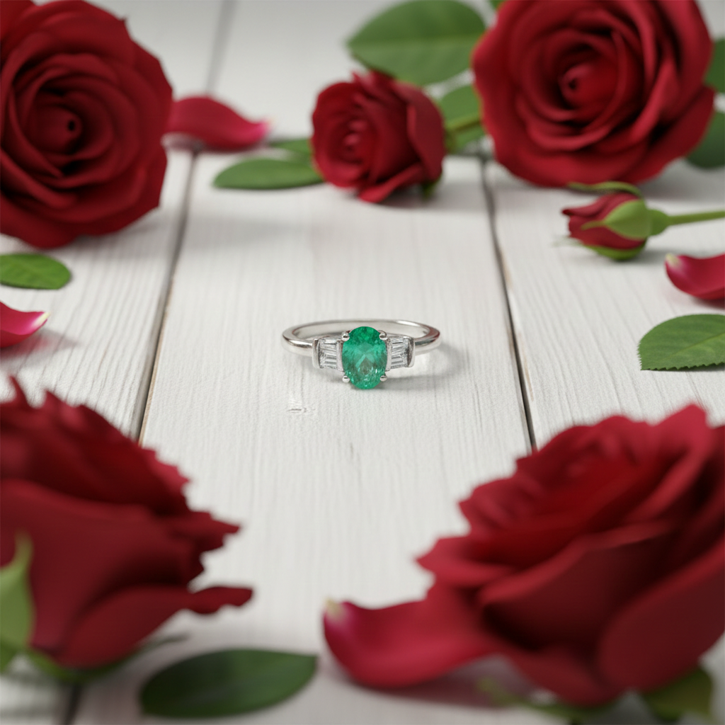 Emerald & Zircon Ring in Silver