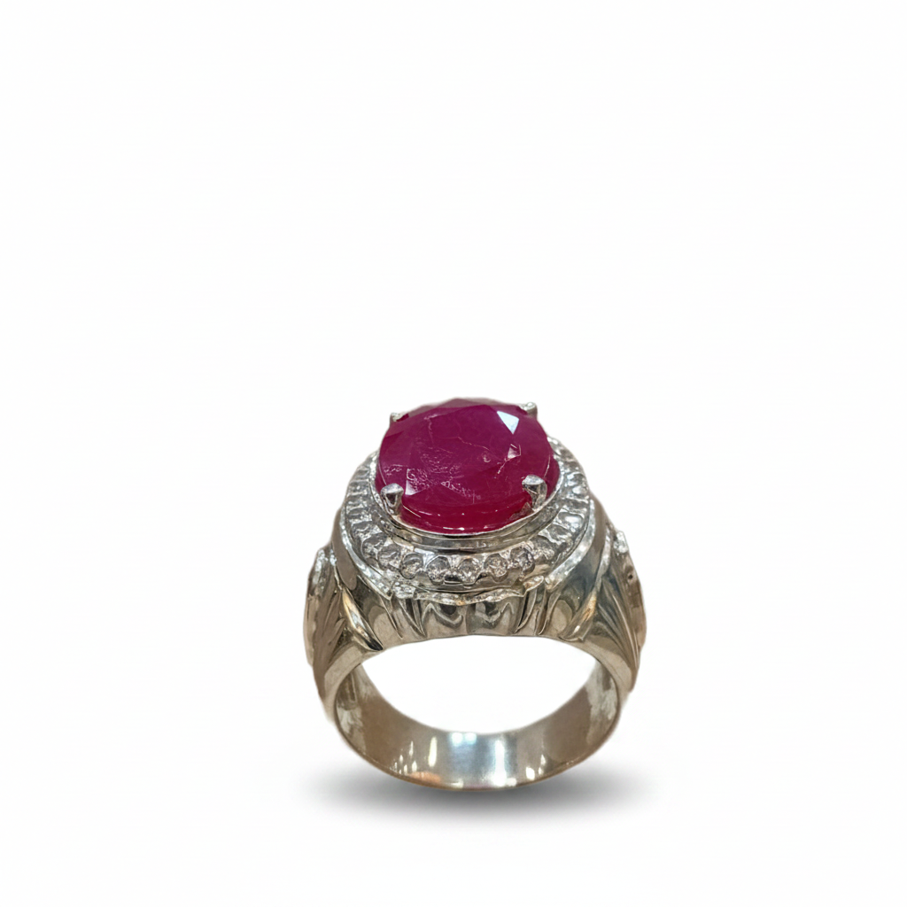 Elegant Ruby, Moissanite & Silver Statement Ring
