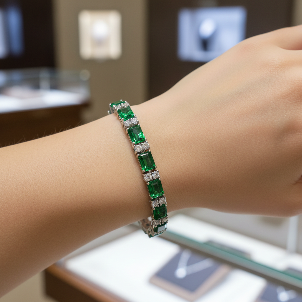 Emerald-Cut Crystal Tennis Bracelet