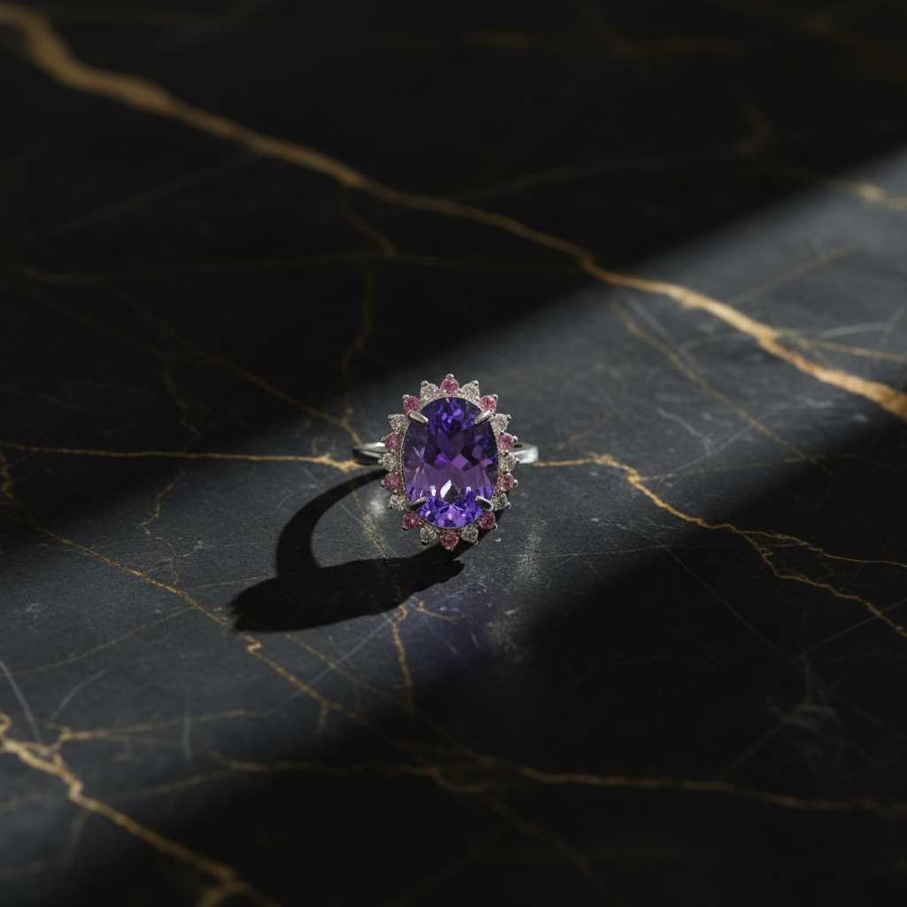 Amethyst & Zircon Silver Ring