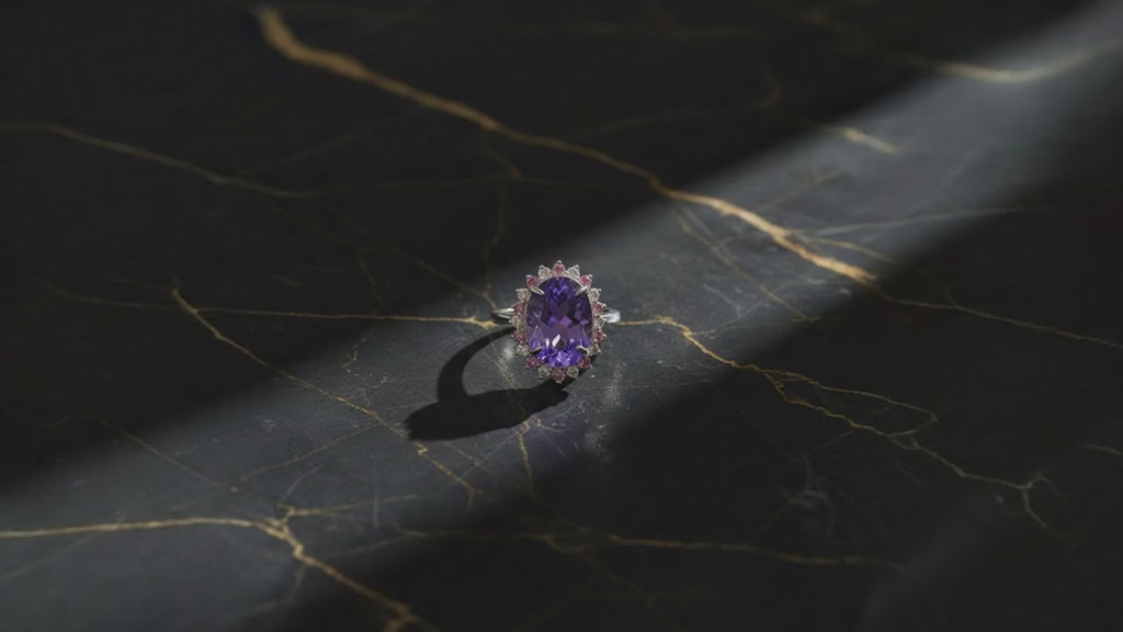 Amethyst & Zircon Silver Ring